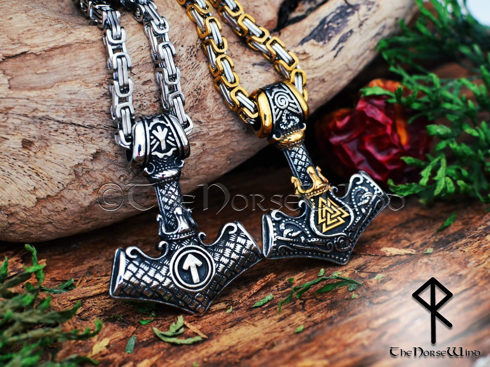 Mjolnir Pendant Thors Hammer Pendant Sterling Silver Hammer Pendant Raven  Symbol Wolf Symbol Viking Jewelry